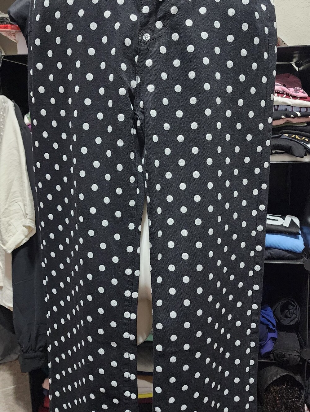 Black Polka Dot Skinny Pants with White Spots